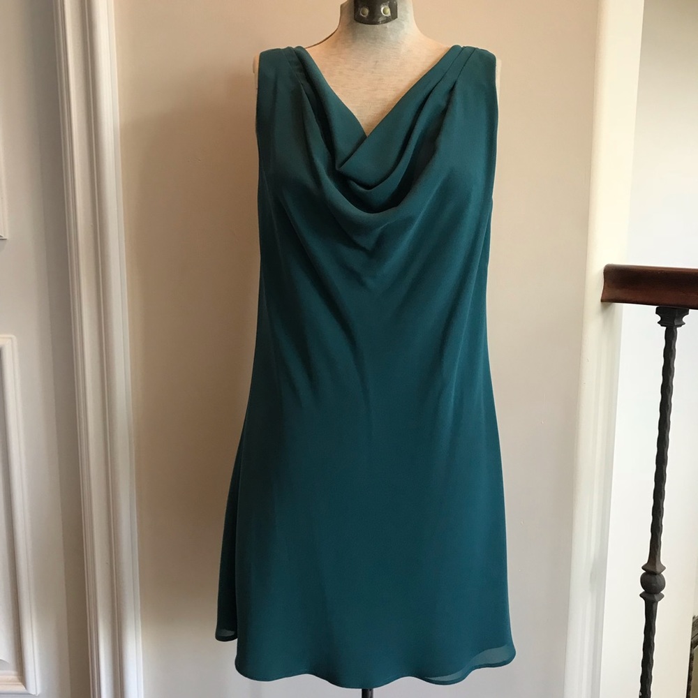 Blue/Emerald Green Dress Drape Neck Mini Cocktail